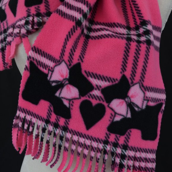 Dogs Hearts Cute Pink and Black Plaid Scarf Tags removed Medium thicknes… - Picture 3 of 4